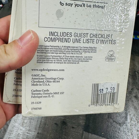 VTG 2001 BARNEY 8-Pack Party Invitations by Designware Lot of 2 (16 Invites) - Picture 3 of 5